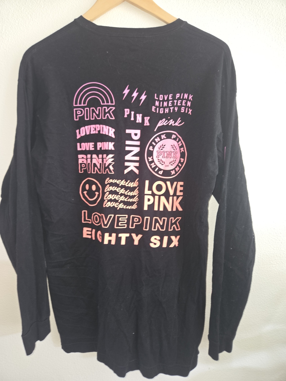 PINK Victoria's Secret Black Long-Sleeve Tee with Pink Graphic Logos
